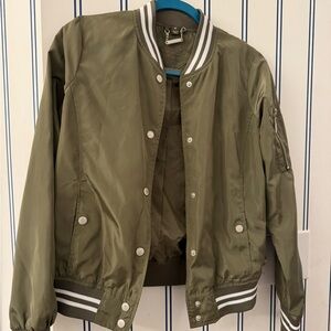 Jou Jou Khaki Bomber Jacket with Striped Accents